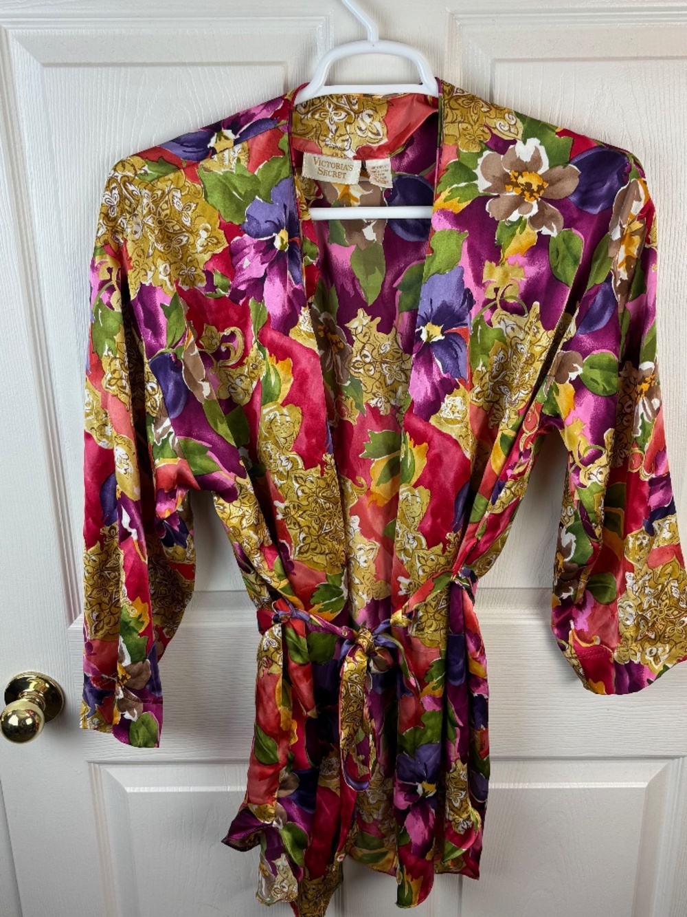 Victoria's Secret Gold label Silk Floral Colorful Robe